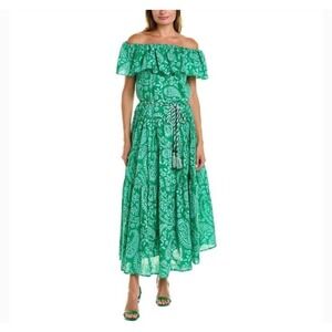 Ro's Garden XS Green‎ Paisley Off Shoulder Fatima Tiered Maxi Dress Tuckernuck